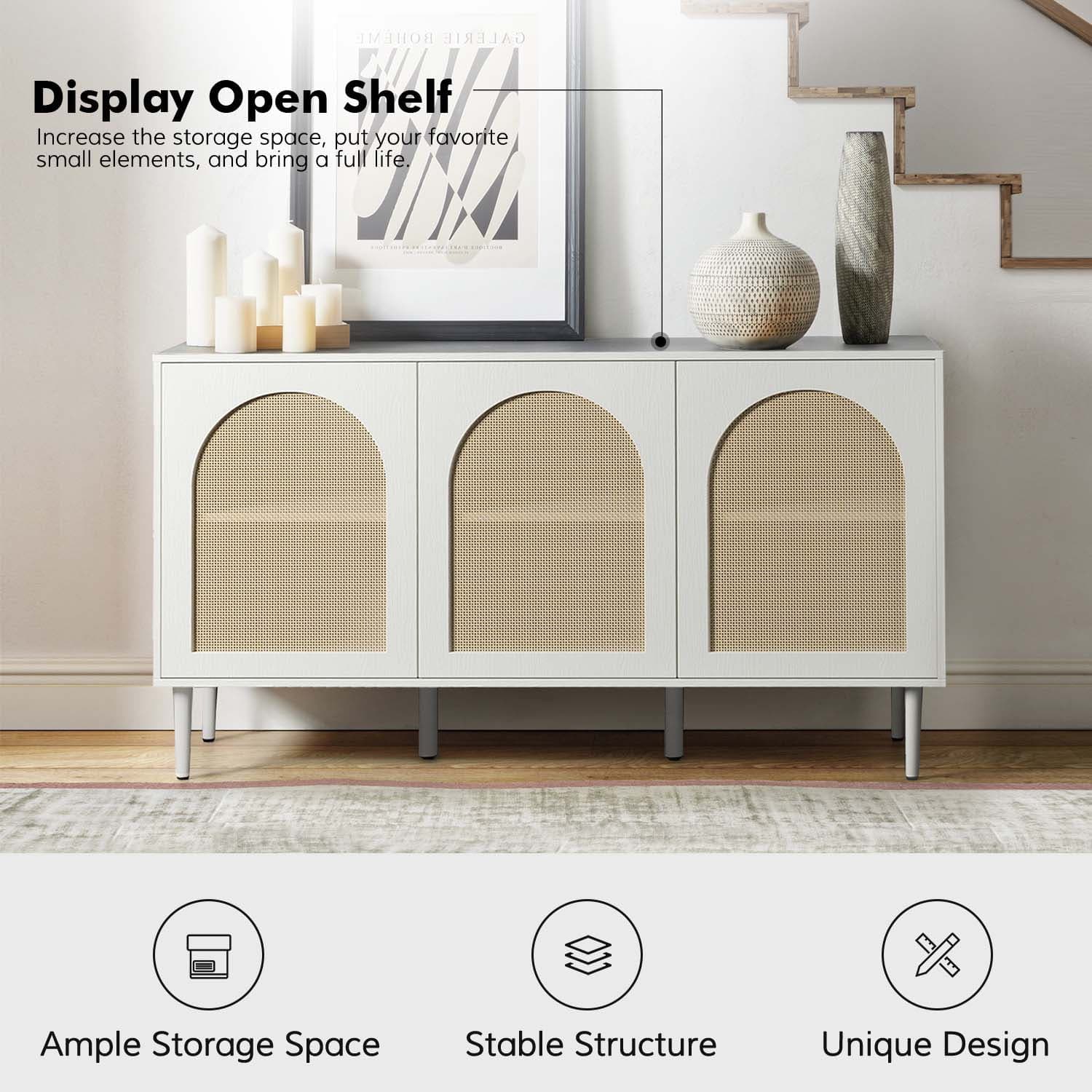 Wood Rattan Arch 3 Doors Storage Credenza Sideboard Buffet Cabinet ...