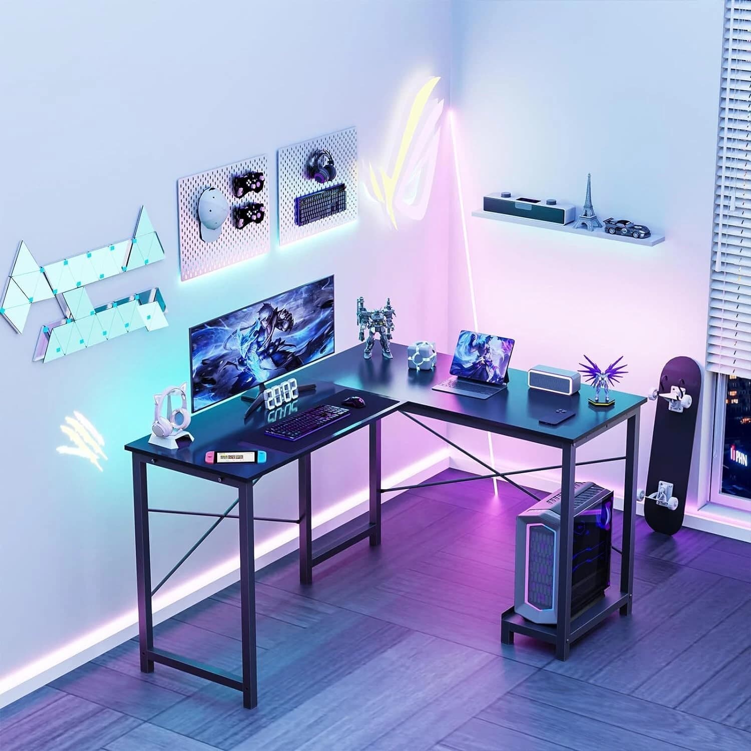 Round Table Pc Home Office L Shape Corner Computer Desk Gaming PC Table with CPU ...