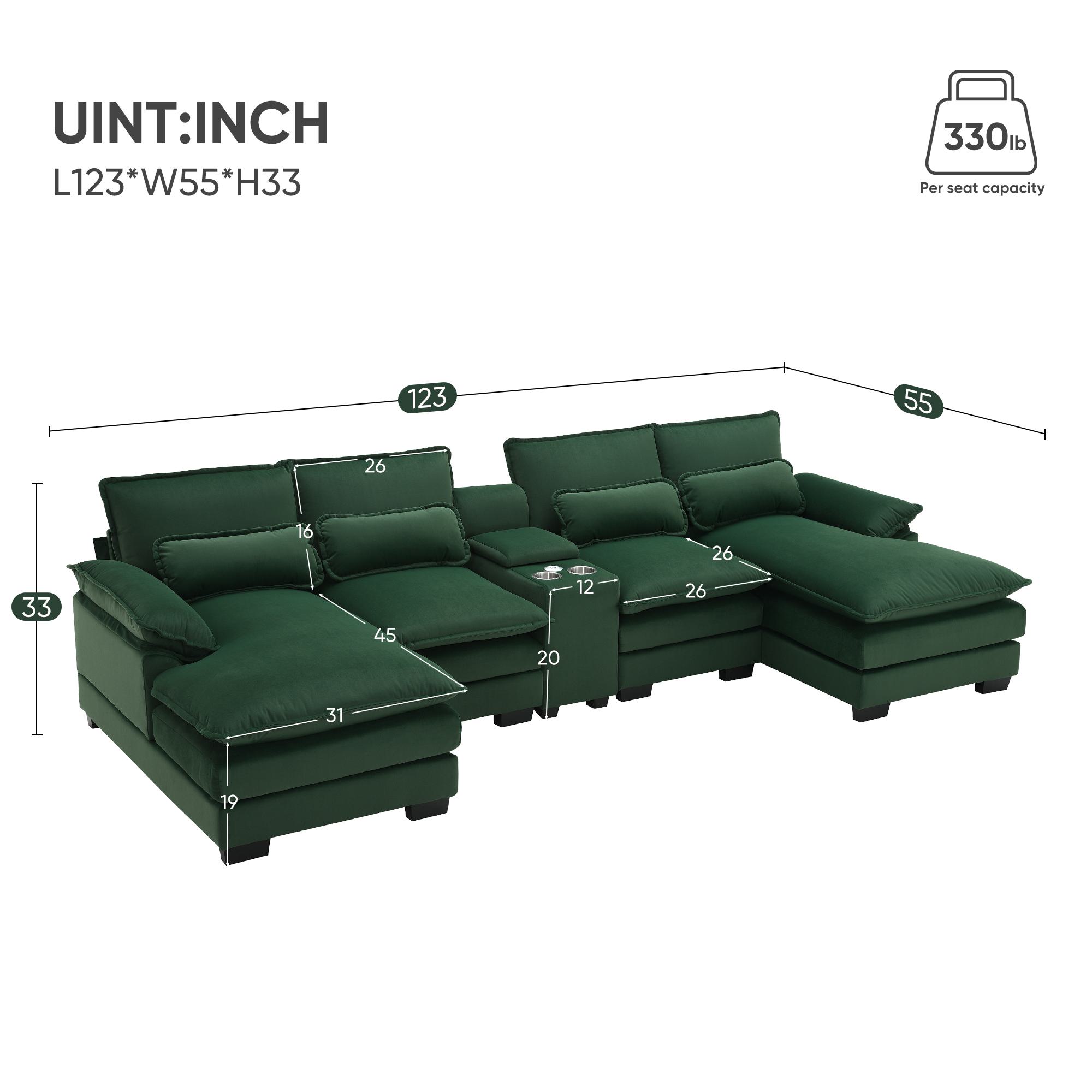 6-seat U-shaped Sectional Sofa Set With Cupholders, Console, Usb 