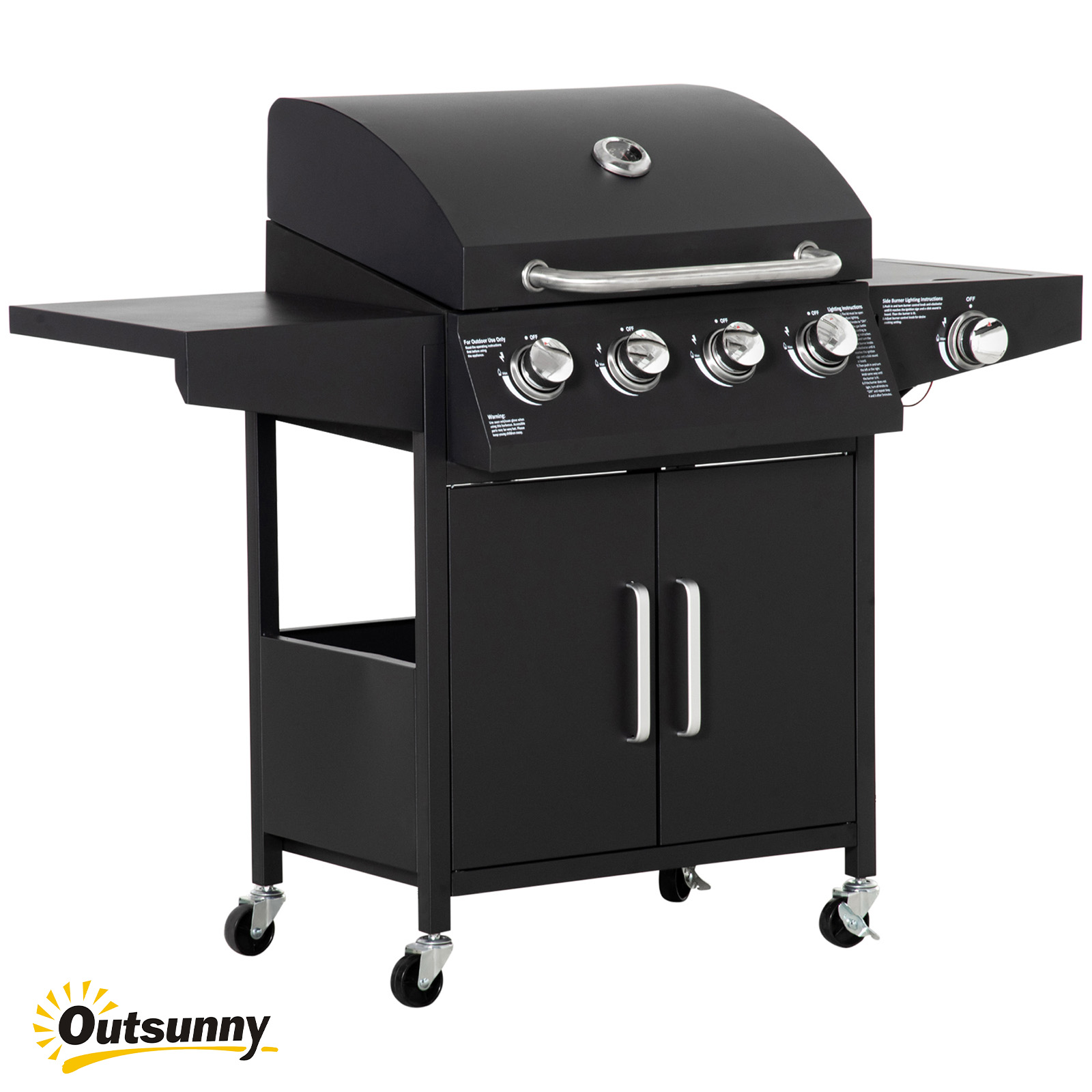 Outsunny 52 Barbecue Grill With Wheels 4+1 Burner Propane Gas Outdoor 