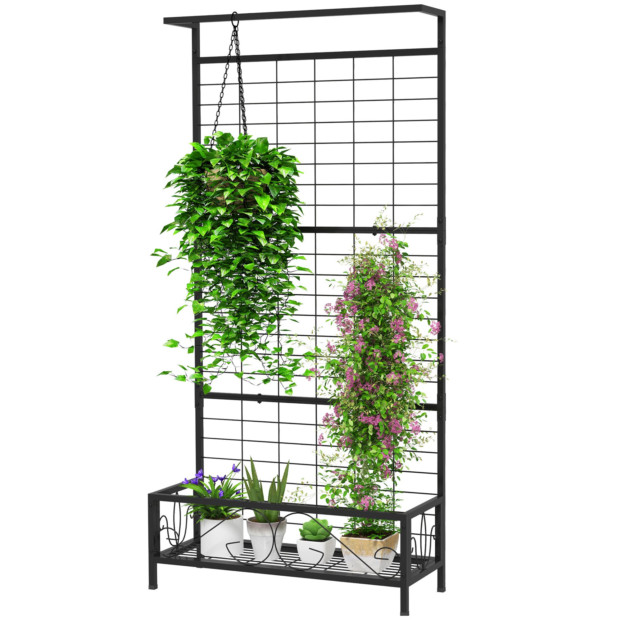 Outsunny Metal Tall Plant Stand With Trellis And Hanging Bar Plant Planner 5D