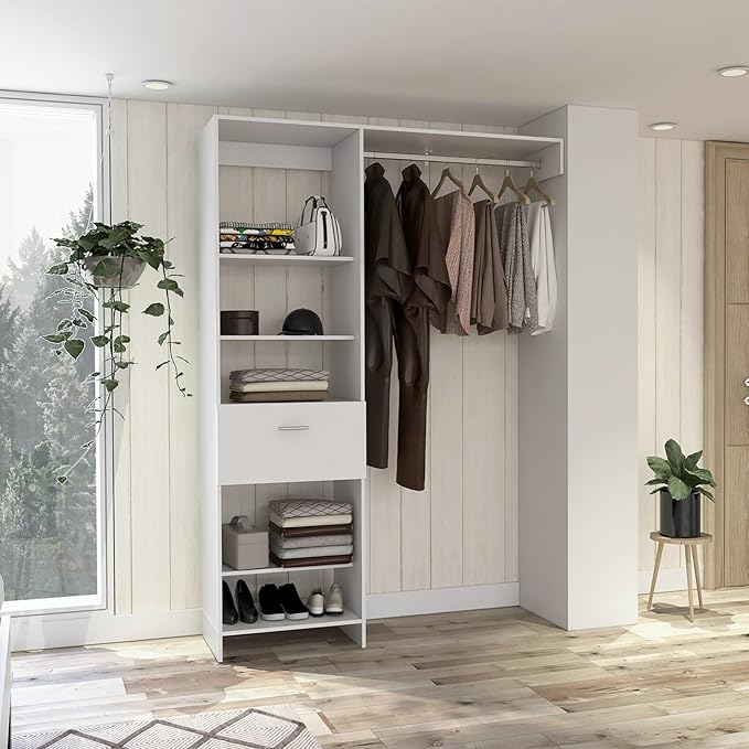 Aienid Particle Board White Closet 1-Drawer 4-Shelf Closet System ...